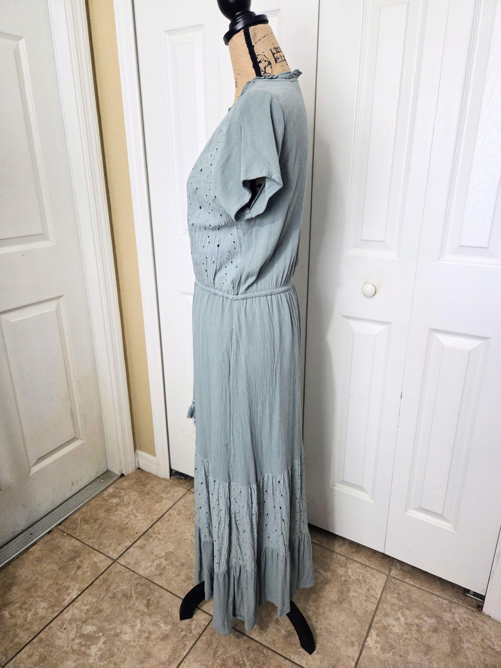 Sonoma Light Sage Boho Tiered Dress with Tassel Tie - Picture 4 of 10